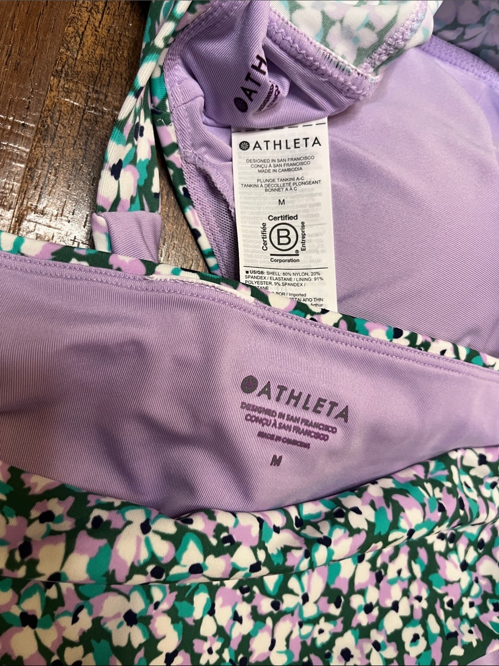 Athleta Camo Flora Gables A-C Cup Scoop Neck Tankini Swim Top & Bottoms Sz M - Picture 4 of 7